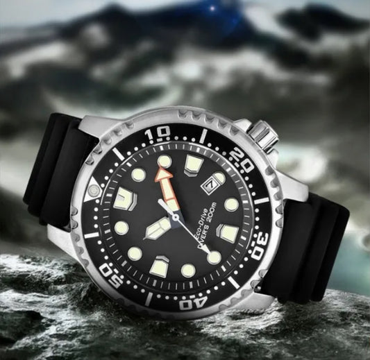 Custom Mod Eco style Citizen Diver Black Rubber Strap Watch