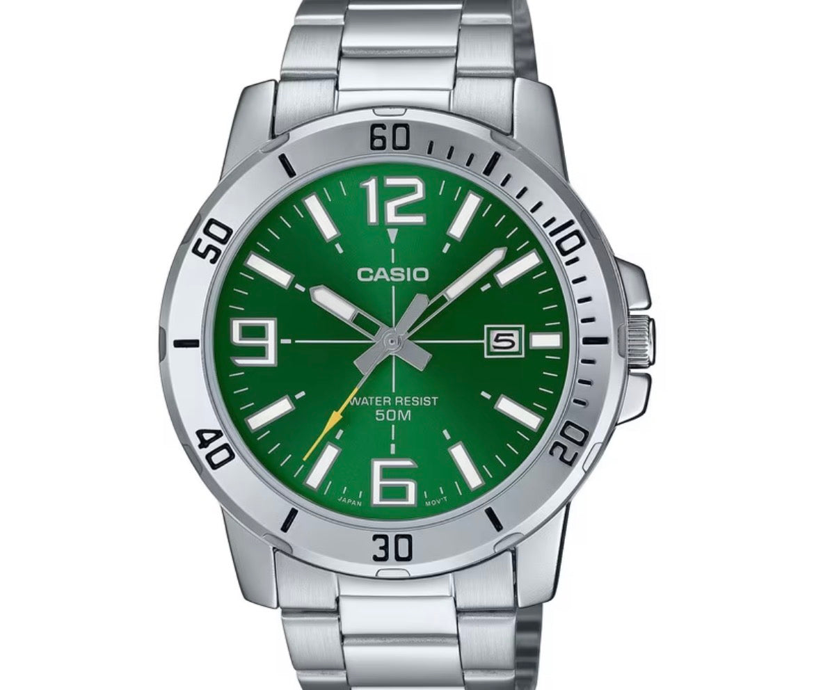 Casio Green Dial Steel Analog Watch
