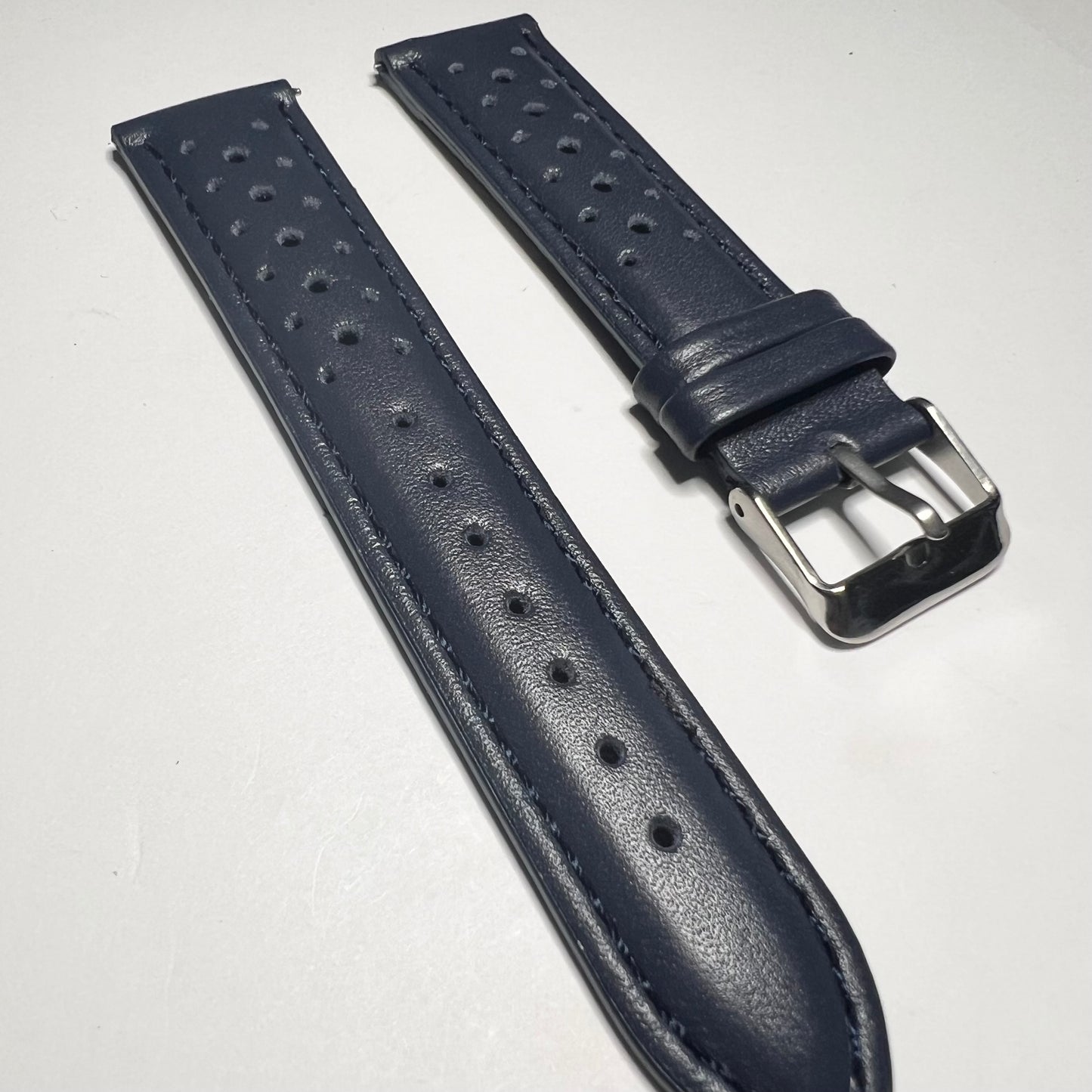 Navy Blue Leather Retro Perforated Racing Quick Release 20mm Strap