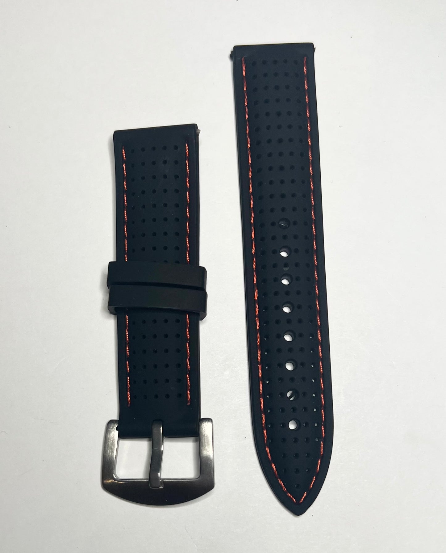 Black Red Stitching Perforated Rubber Racing 20mm Strap