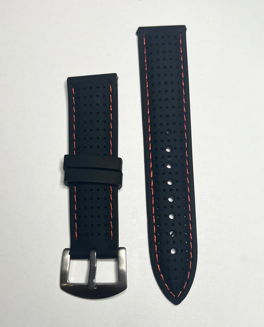 Black Red Stitching Perforated Rubber Racing 20mm Strap