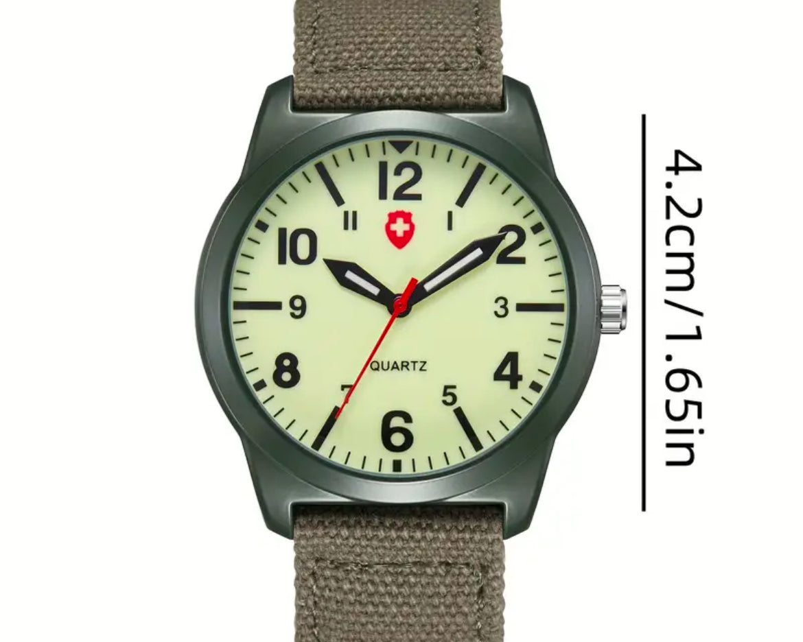 Field Swiss Army Style Brown Canvas Strap Strap dial Stainless Steel Quartz Movement Watch