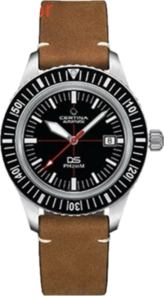 Luxury Cert. DS Mod Black Dial Quartz Movement Leather Strap