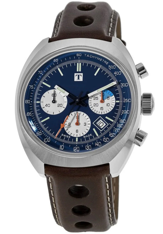 Tissot Heritage 1973 Chronograph Quartz Movement Mod Navy Dial  Leather Watch