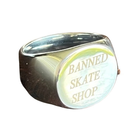 BANNED Skate Shop Bold Chrome  Silver ring US Size 9