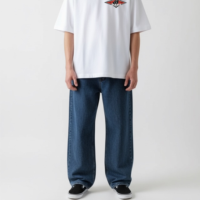 BANNED SUPER Baggy Stone Washed Blue Denim Pants