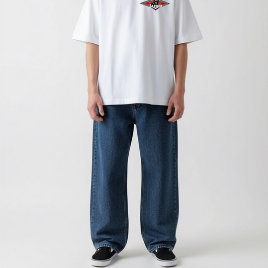 BANNED SUPER Baggy Stone Washed Blue Denim Pants