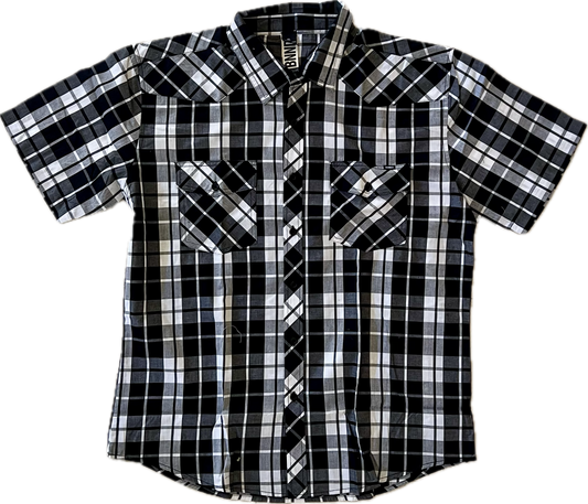 BANNED Black Plaid Short Sleeve Button Shirt