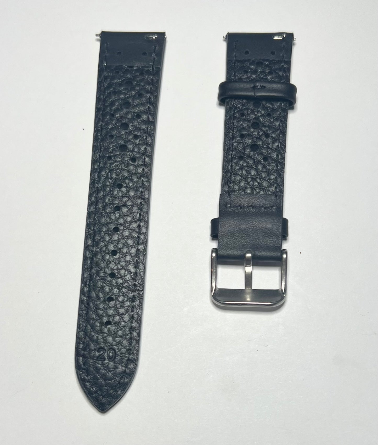 Black Leather white Stitching Perforated Racing Quick Release 20mm Strap