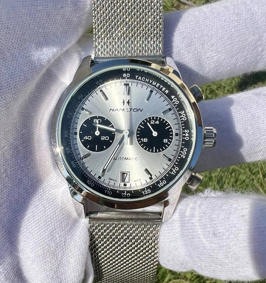 Hamilton Mod Chronograph White Dial Quartz Movement Mesh Milanese Bracelet