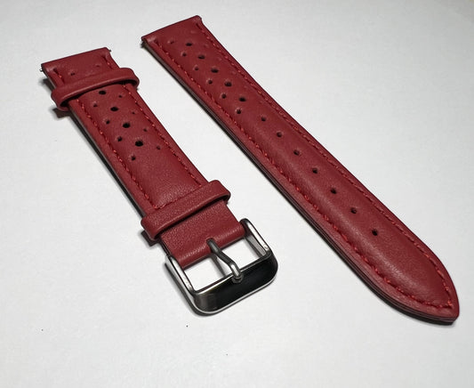Red Leather Perforated Racing Quick Release 20mm Strap