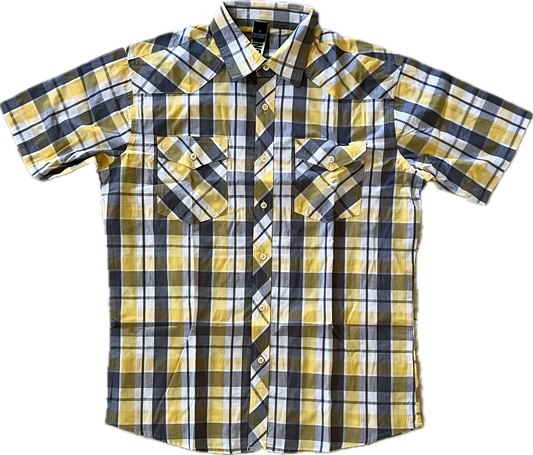 BANNED Mustard Plaid Short Sleeve Button Shirt