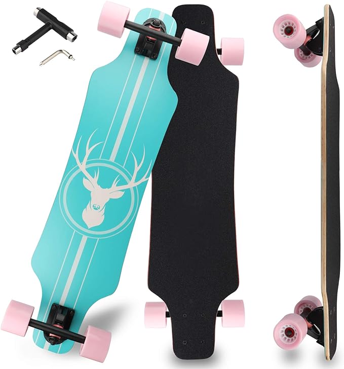 Longboard Skateboard for Beginners, 31 Inch Pro Complete Concave Cruiser Skate Board