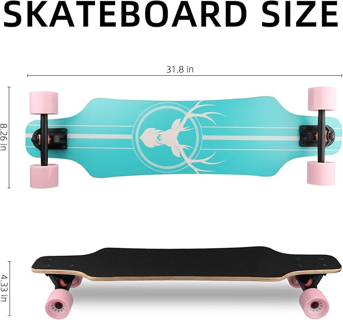 Longboard Skateboard for Beginners, 31 Inch Pro Complete Concave Cruiser Skate Board