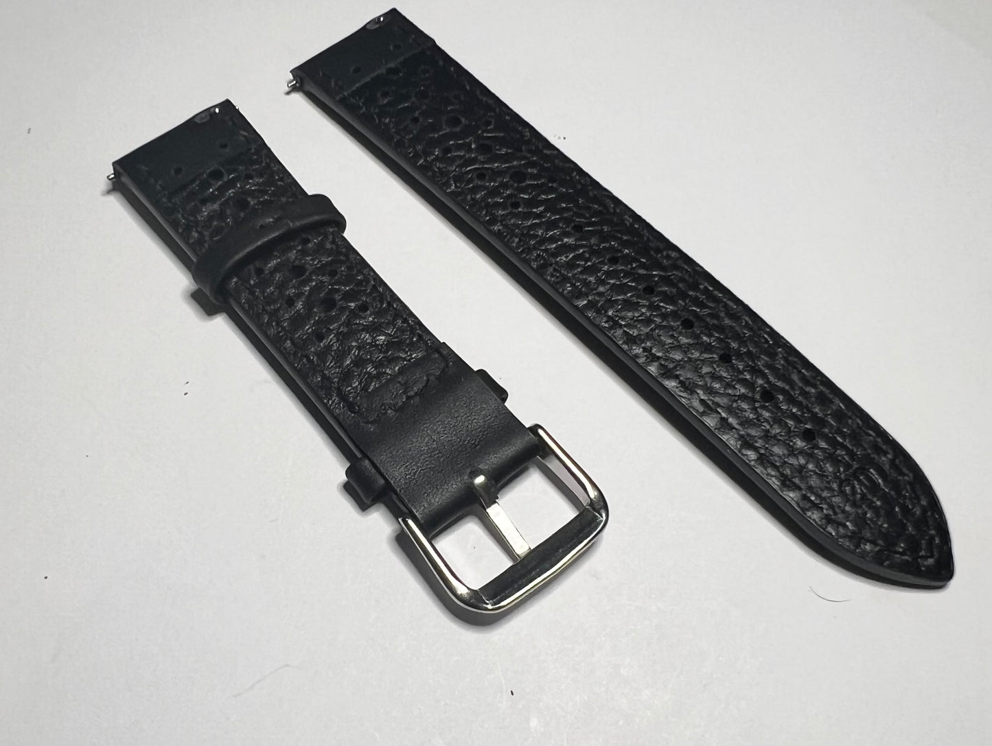Black Leather Perforated Racing Quick Release 20mm Strap