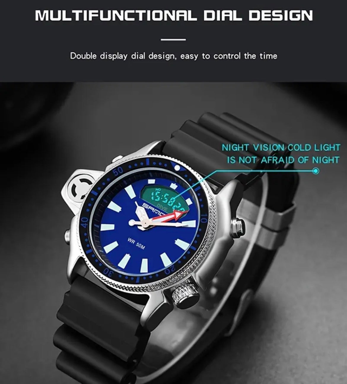 Multifuntion Dive 38mm Rubber Strap Watch