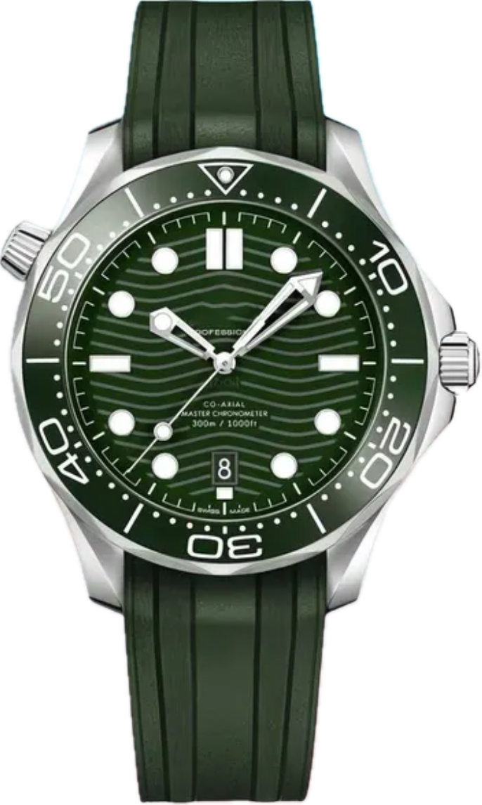 British Navy Green Dial Sea M Stainless Steel & Green Rubber QUARTZ  Movement Watch