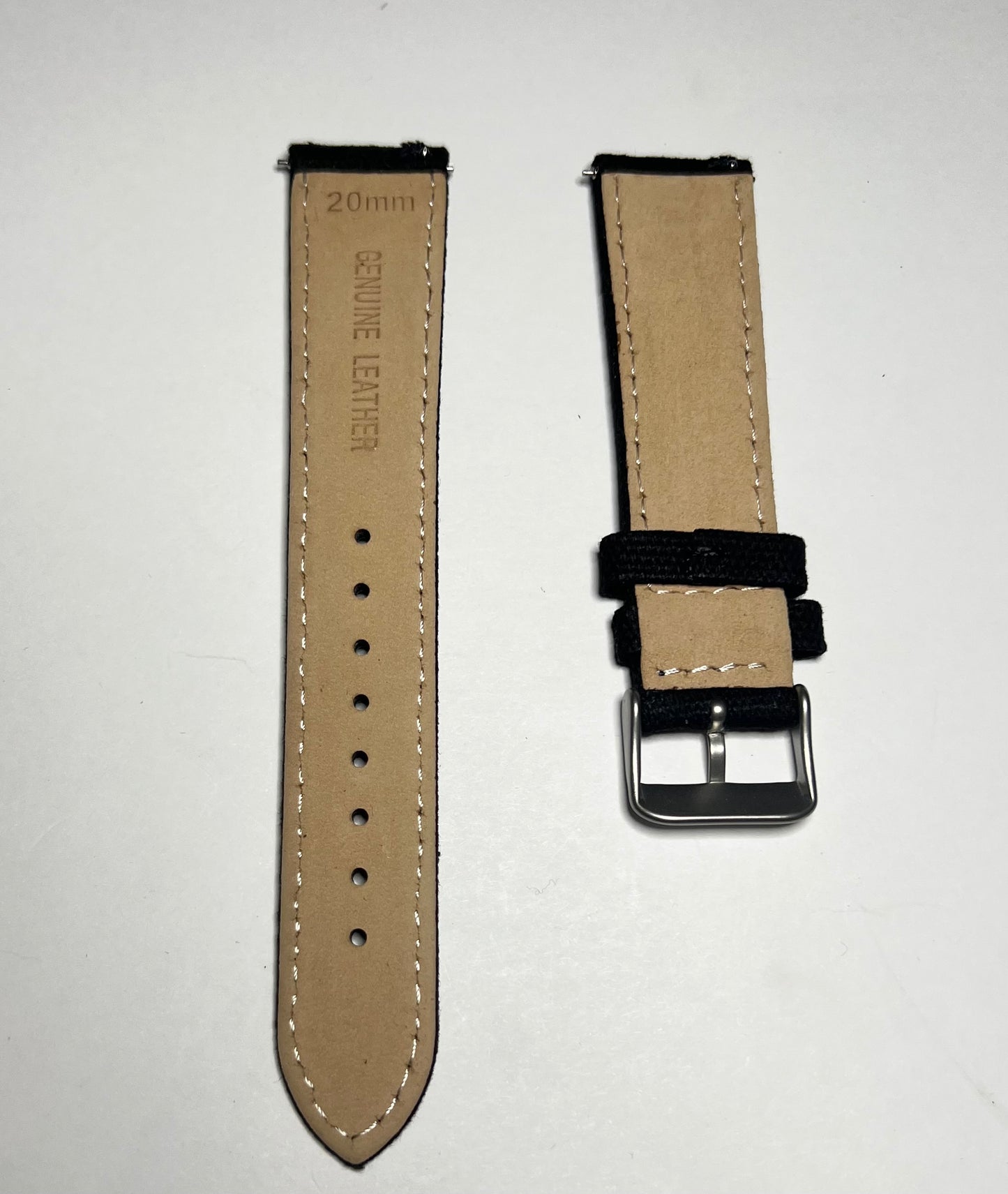 Black Canvas Black Leather Quick Release  20mm Strap