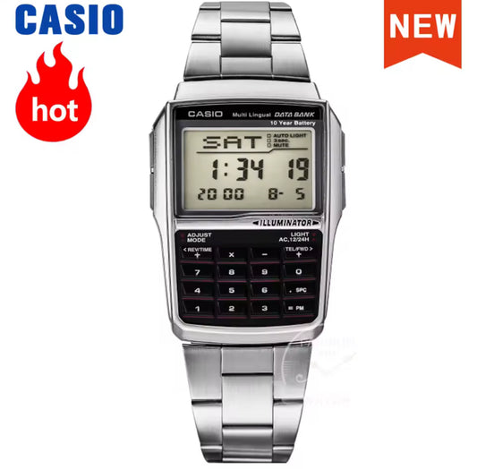 Casio Data Bank Silver reissue Calculator military LED 50m Waterproof digital sport quartz watch Retro computer style Watch