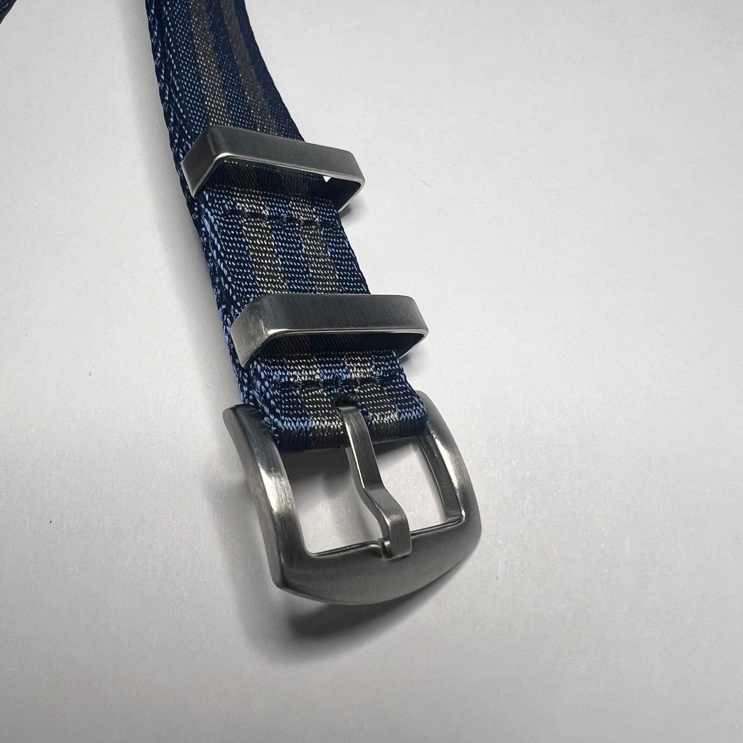Navy Gray Stripes 22mm Nylon NATO Brushed SS Strap