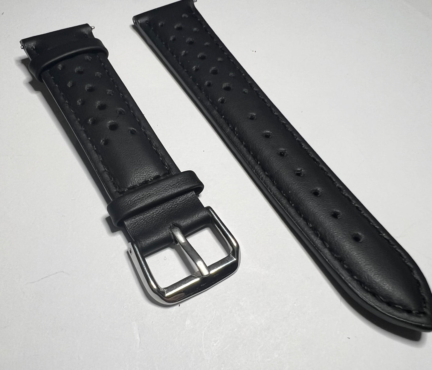Black Leather Perforated Racing Quick Release 20mm Strap