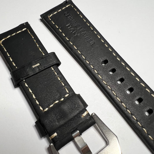 Matte Black Leather Bege Stitching Quick Release 24mm Strap