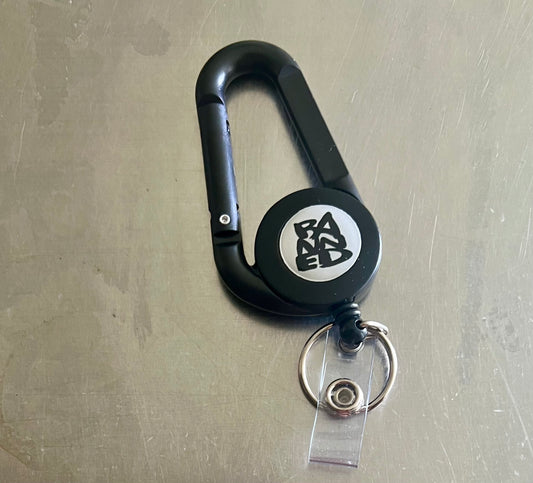BANNED Carabiner + Retractable Badge Holder Multi Function Keychain