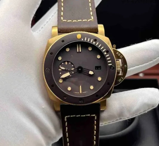 Submersible Diving Bronze/ Brown Bezel Leather Automatic Movement Date 47mm Watch