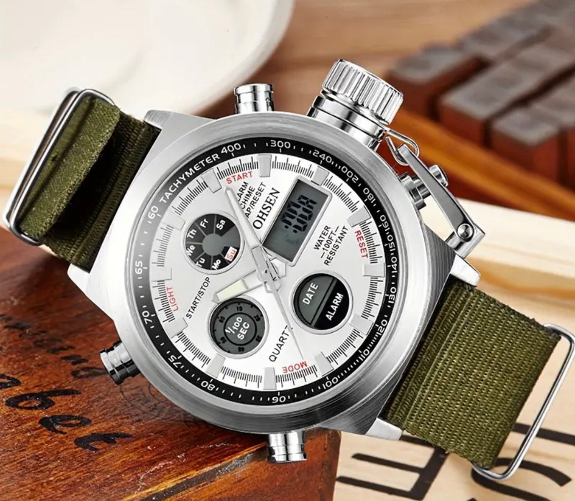 Tactical 44mm Army green NATO Strap Watch