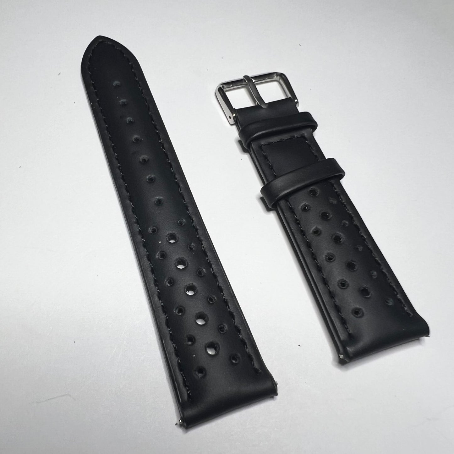 Black Leather Perforated Racing Quick Release 20mm Strap