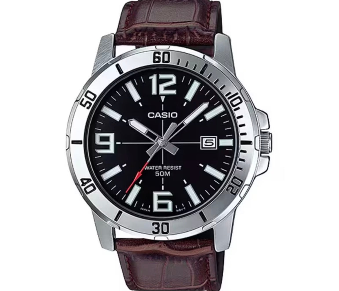 Casio Brown Leather Black Dial Watch