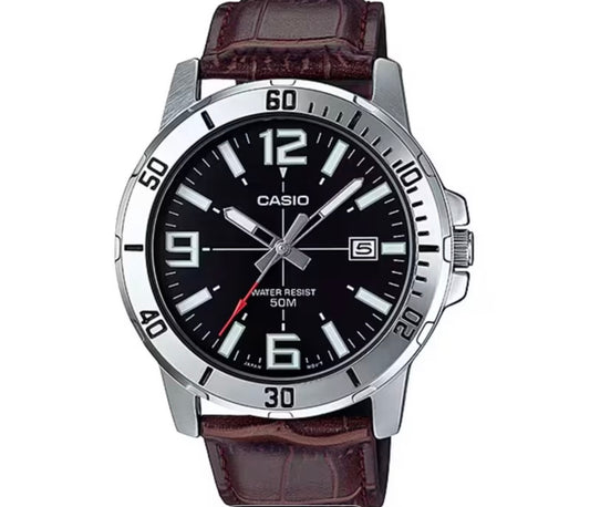 Casio Brown Leather Black Dial Watch