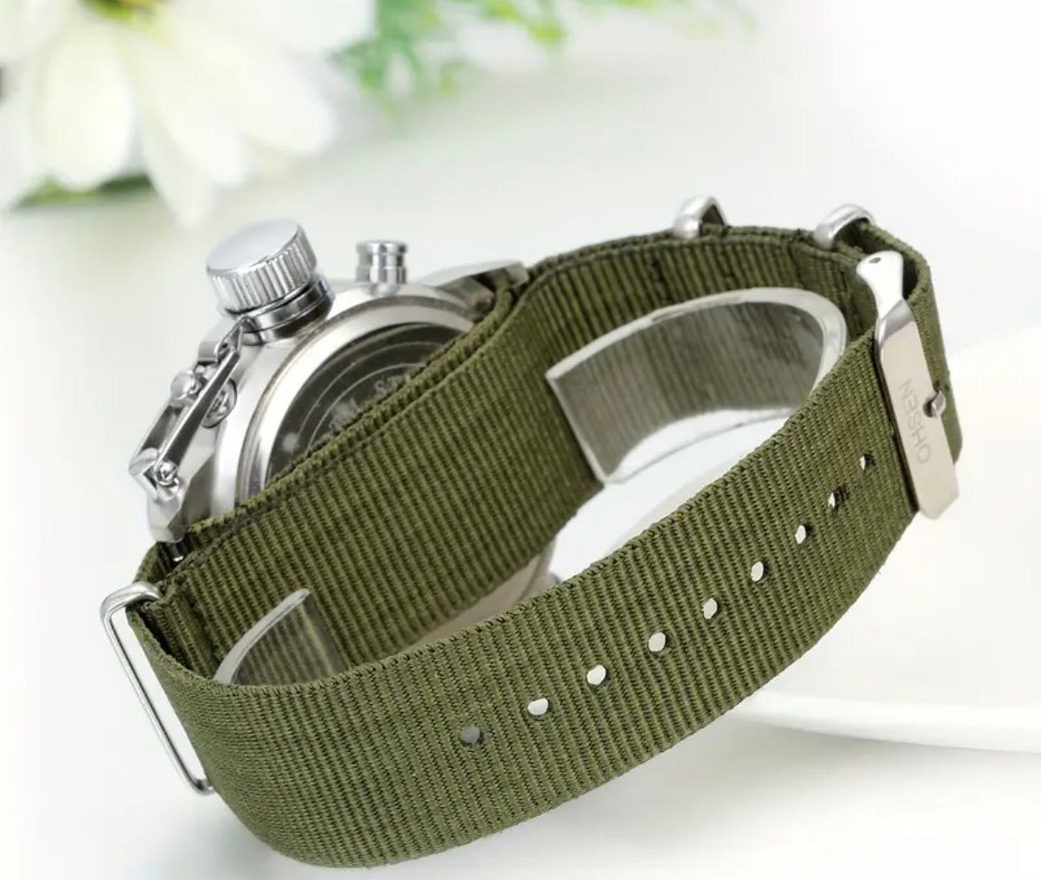 Tactical 44mm Army green NATO Strap Watch