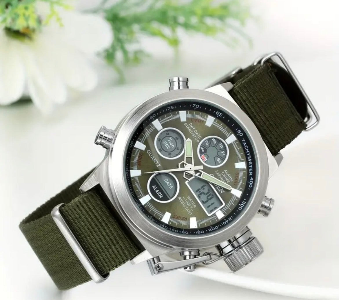 Tactical 44mm Army green NATO Strap Watch