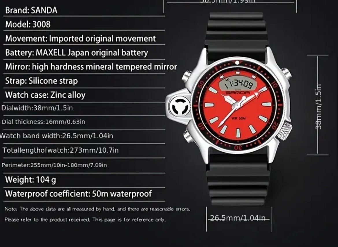 Multifuntion Dive 38mm Rubber Strap Watch