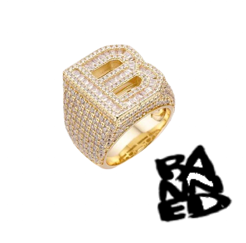 King of BANNED Custom Iced "B" 14K gold plated Ring