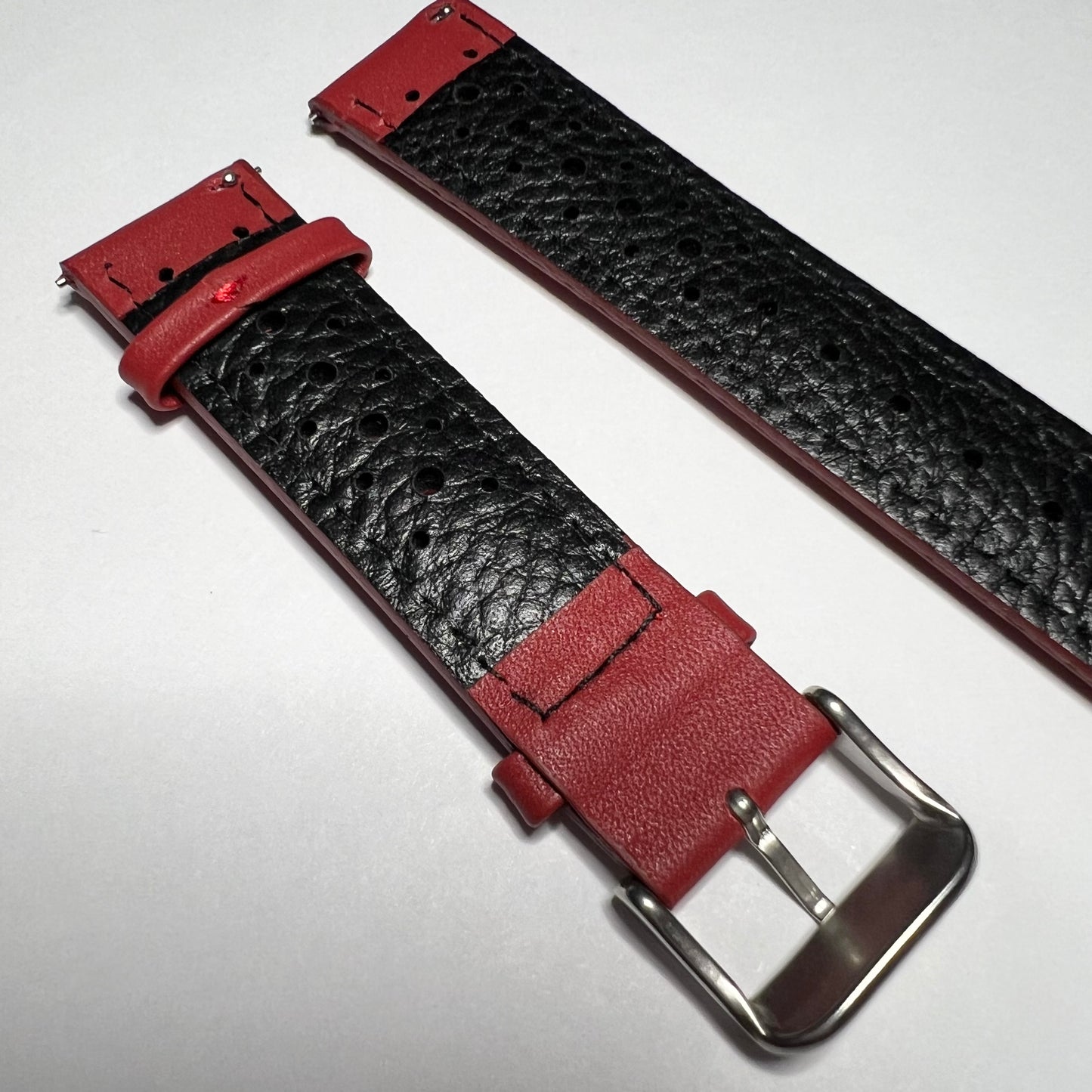 Red Leather Perforated Racing Quick Release 20mm Strap