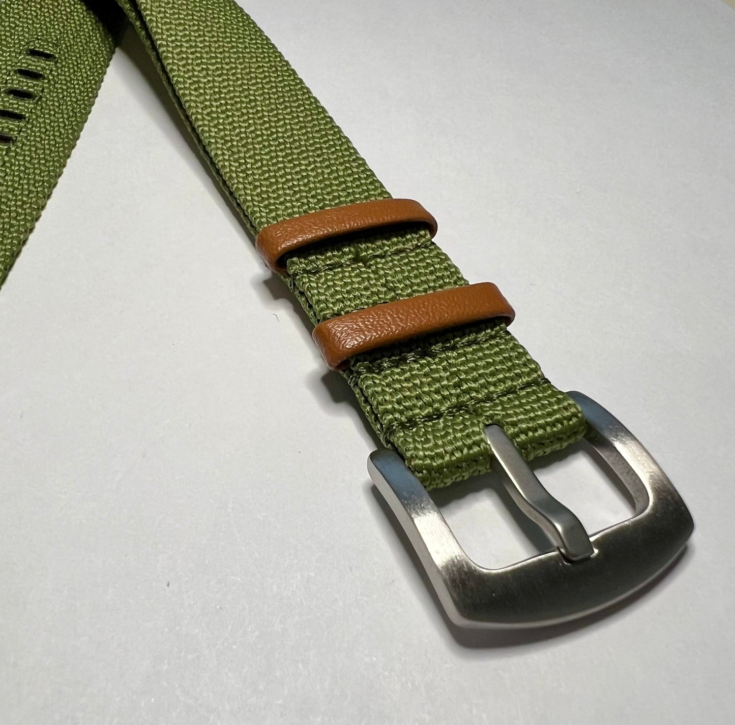 Olive green & Leather 20mm Nylon NATO  Strap