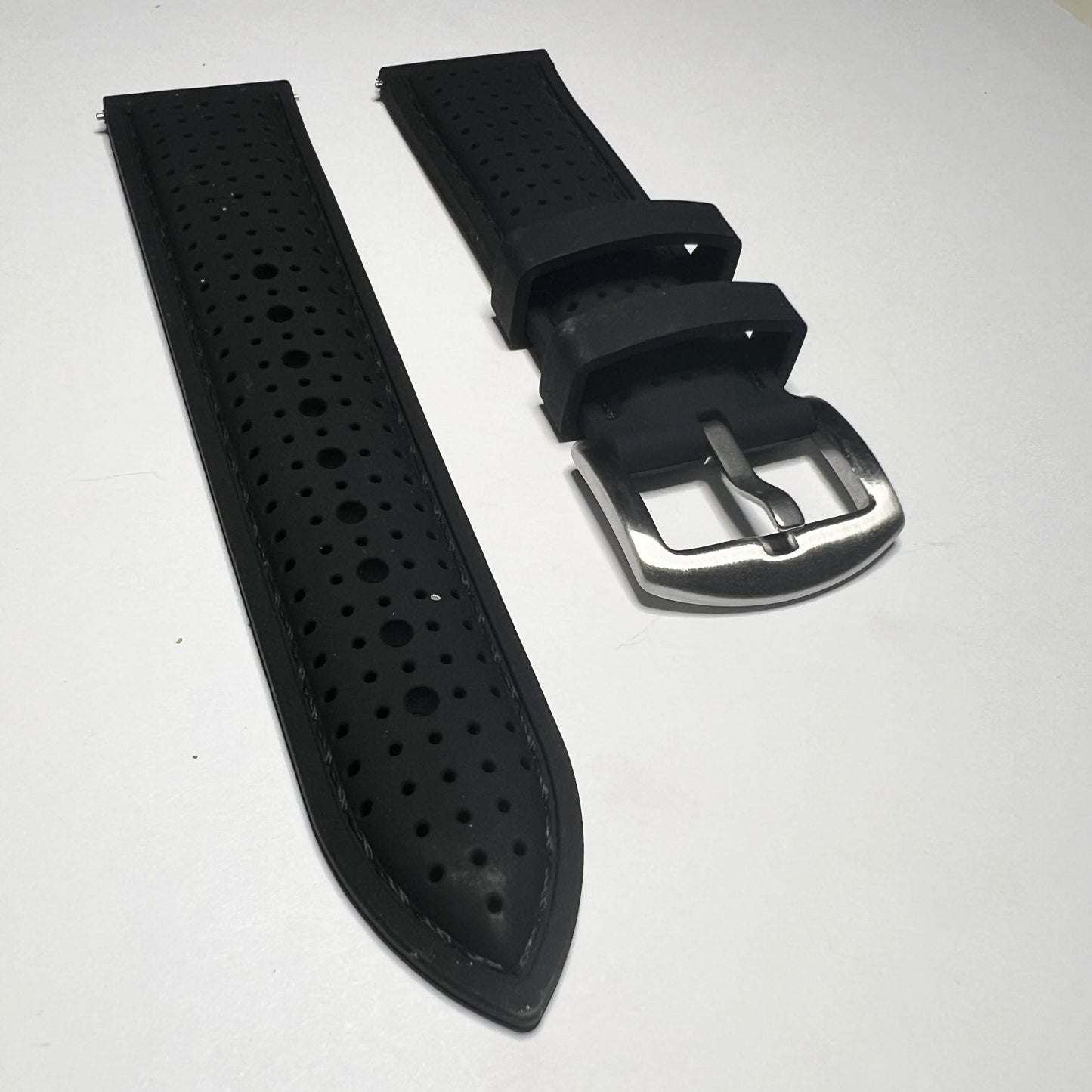 Black Perforated Rubber Racing 24mm Quick Release Strap