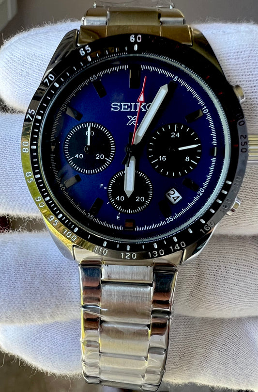 Seiko Speedtimer Chronograph 40mm Quartz Stainless Steel Blue dial Watch