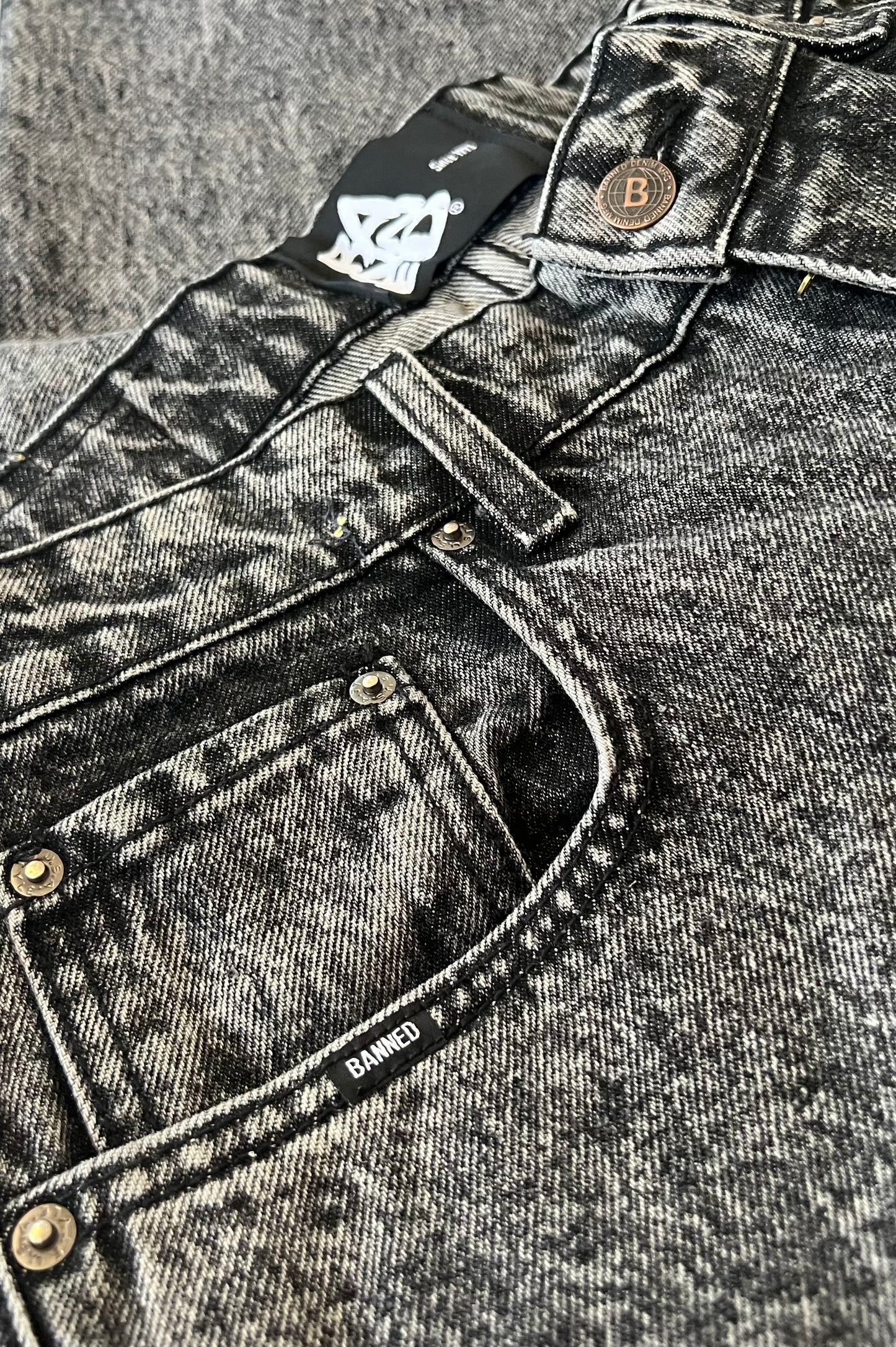 BANNED Baggy Black Denim Acid Wash Pants