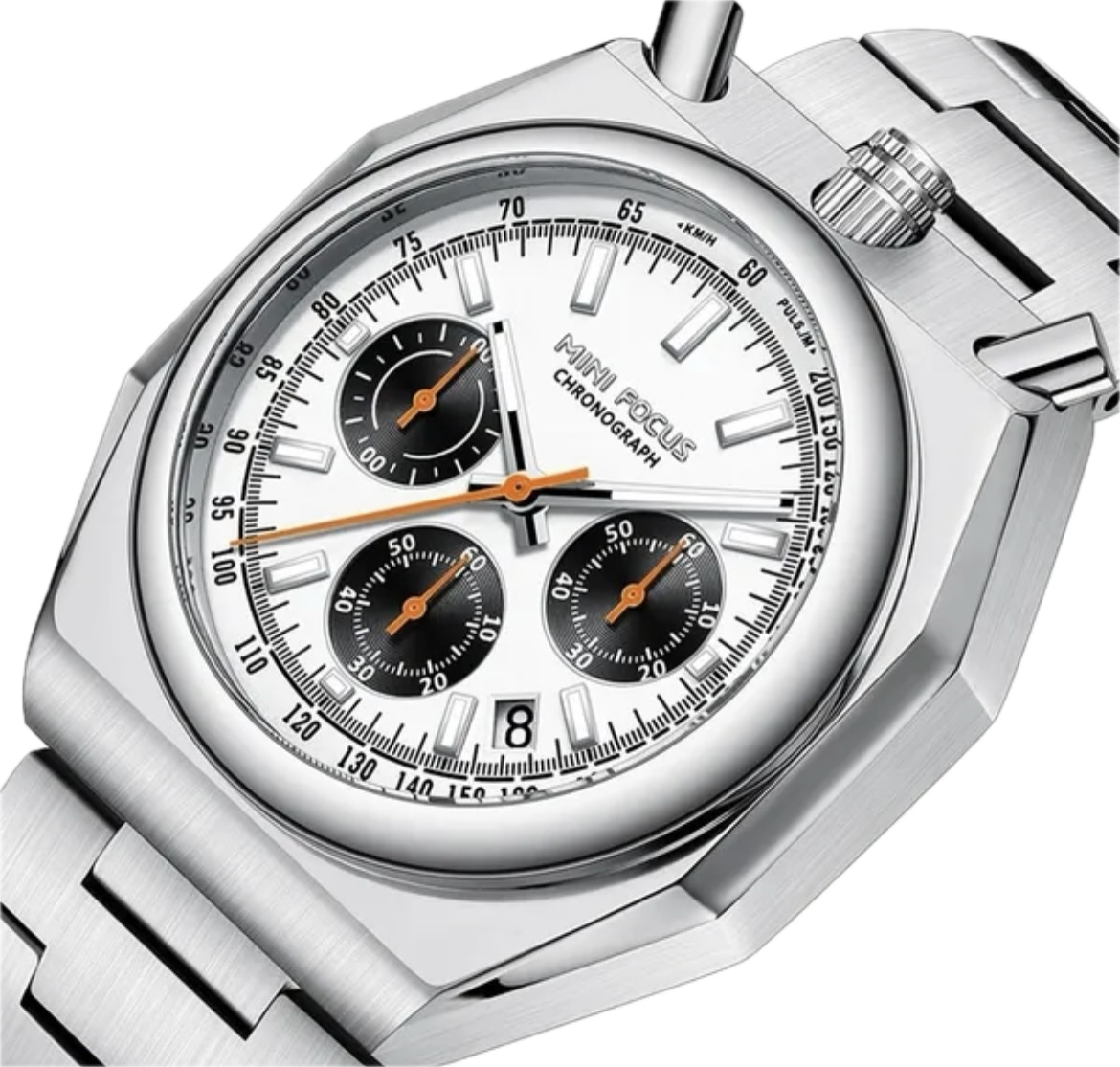 Retro Citizen Style  “Bullhead” Panda Chronograph Silver  Watch