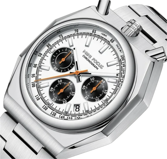 Retro Citizen Style  “Bullhead” Panda Chronograph Silver  Watch