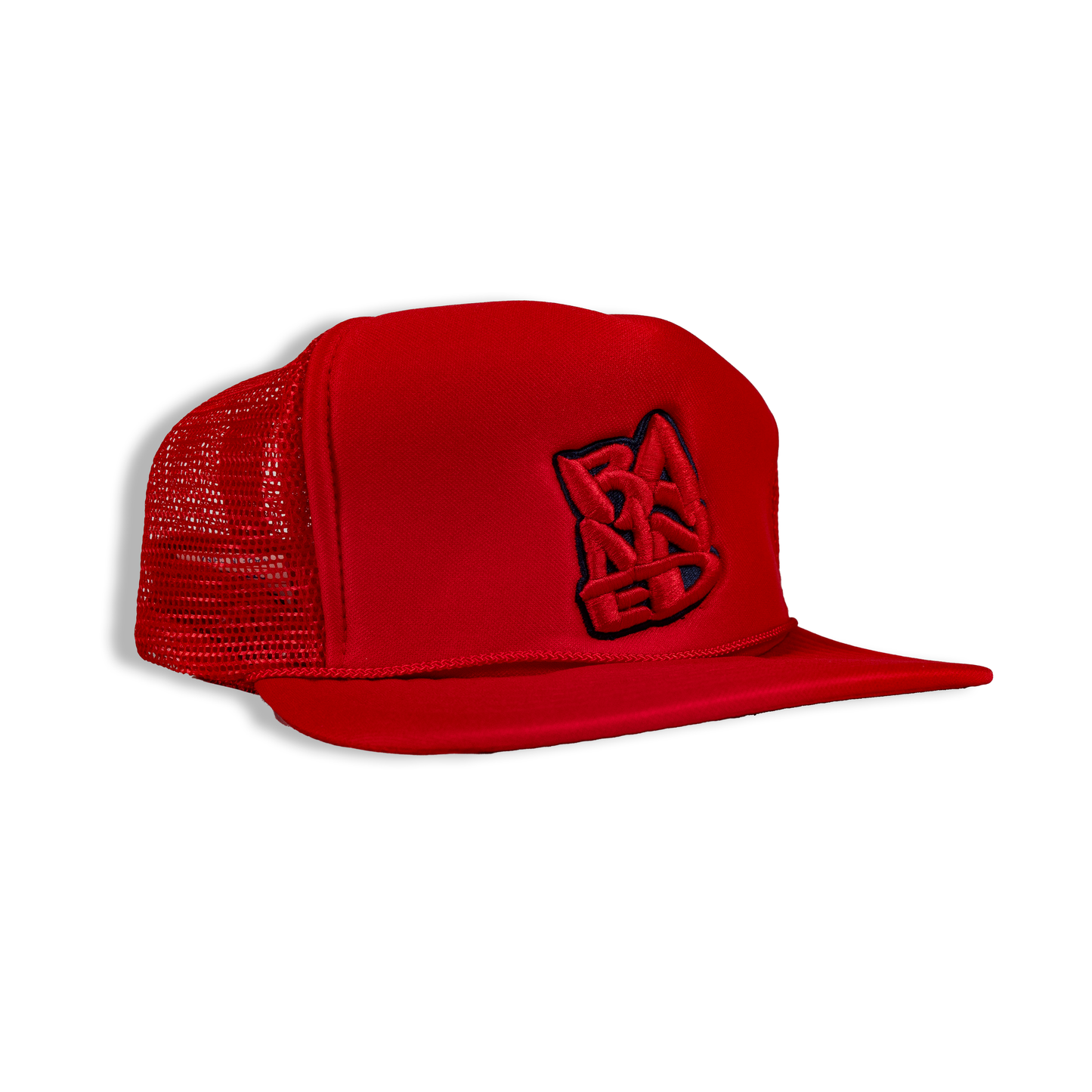 BANNED  Stacked Embroidered Red Mesh Cap