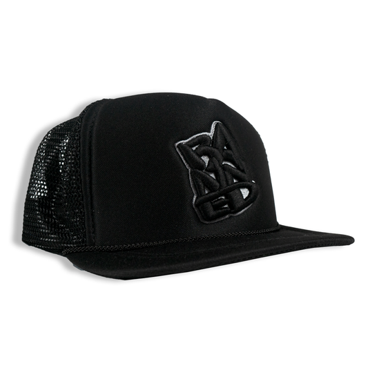 BANNED  Stacked Embroidered Black Mesh Cap