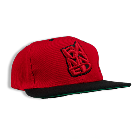 BANNED  Stacked Embroidered Red Black Twill Cap