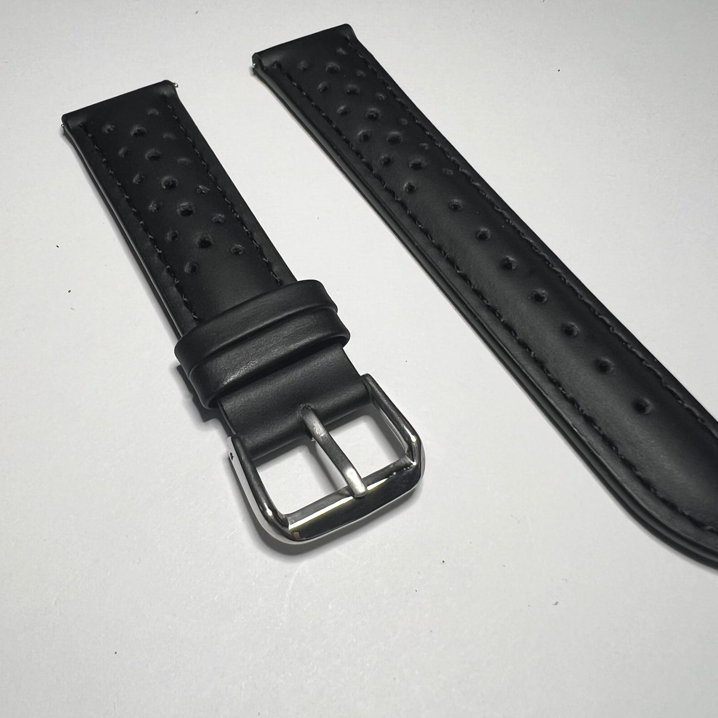 Black Leather Perforated Racing Quick Release 20mm Strap