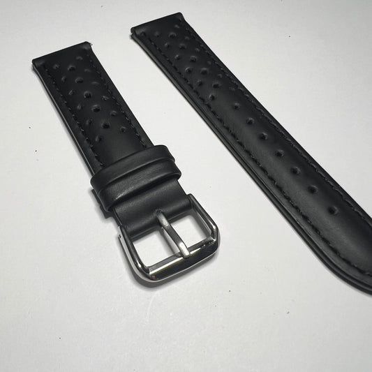 Black Leather Perforated Racing Quick Release 20mm Strap