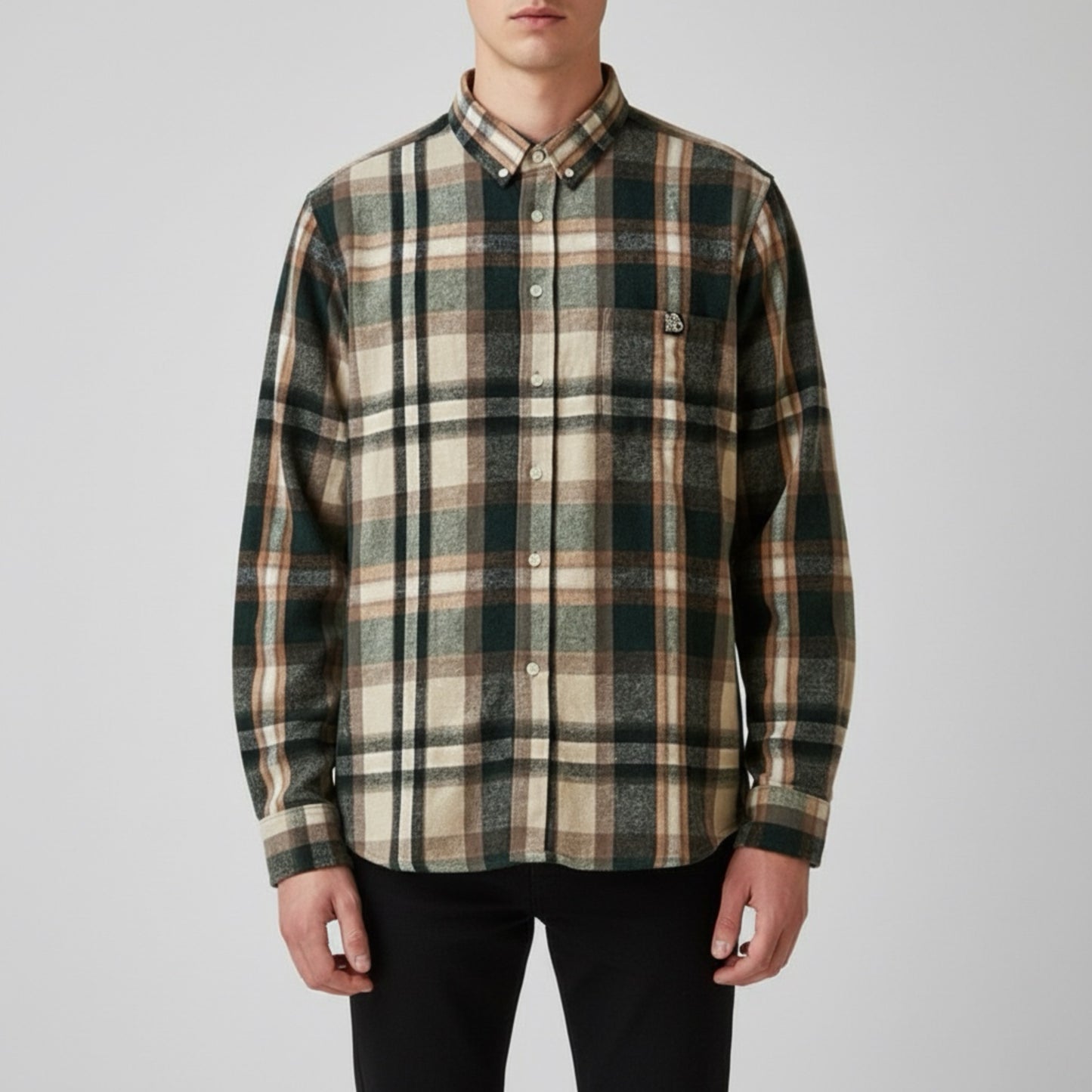 BANNED Summit Green Tan Flannel Button Shirt