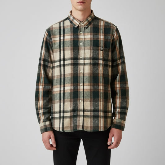 BANNED Summit Green Tan Flannel Button Shirt